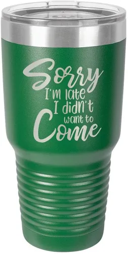 Miniatura 21 de Sorry I'M LATE I DIDN'T WANT TO COME Vaso negro de 30 onzas con popote y tapa superior deslizante Taza de viaje de acero inoxidable Comparar