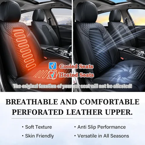 Miniatura 6 de Coverado Juego completo de fundas de asiento de automóvil negras de cuero, impermeables, delanteras y traseras, accesorios de auto, de ajuste Negro