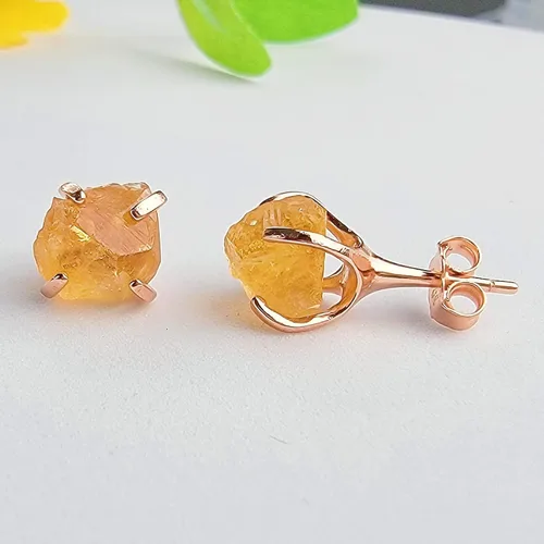 Miniatura 72 de Aretes de piedra preciosa natural en bruto con oro rosa sobre plata de ley 925, 6 a 0.276 in, regalo de piedra de nacimiento de calidad genuina