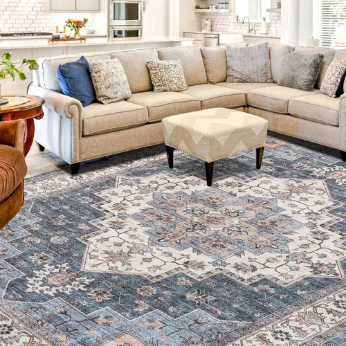 Miniatura 11 de Alfombra vintage lavable, de estilo bohemio, de 6 x 9 pies, para sala de estar, dormitorio, cocina, suave, antideslizante, plegable