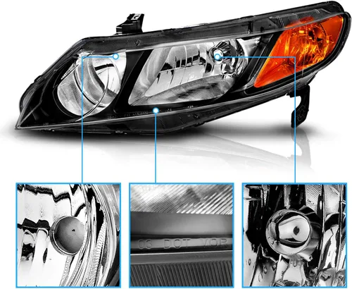 Miniatura 4 de AmeriLite JDM - Juego de faros delanteros halógenos de repuesto negros para Honda Civic Sedan 2006-2011 de 4 puertas/híbrido, lado del pasajero