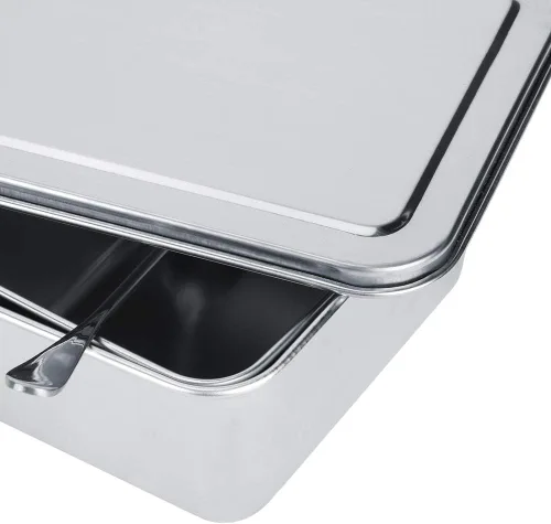 Miniatura 9 de Servidor de condimentos, tarro de condimentos de acero inoxidable de grado alimenticio de 21 onzas con cuchara y tapa, 3 compartimentos extraíbles