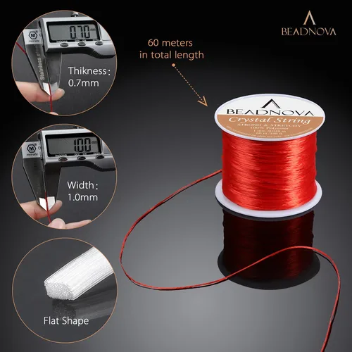 Miniatura 3 de Hilo de poliéster elástico de 0.039 pulg Beadnova cordón para joyería para hacer pulseras de perlas, rollo de 196 pies., PARTS-0018-0701 Color: rojo
