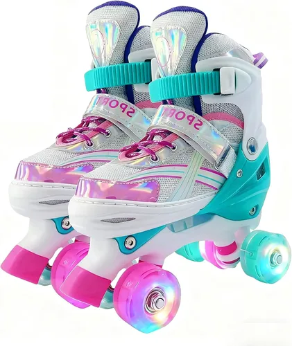 Miniatura 8 de Patines ajustables para niños y niñas de 3 a 12 años, las 8 ruedas de patines se iluminan con equipo de protección, regalo para jóvenes, niños