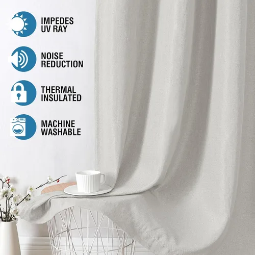 Miniatura 5 de H.VERSAILTEX Cortinas Opacas de Lino de 45 Pulgadas de Largo para Dormitorio/Sala de Estar con Aislamiento Térmico con Ojales, Cortinas con Textura