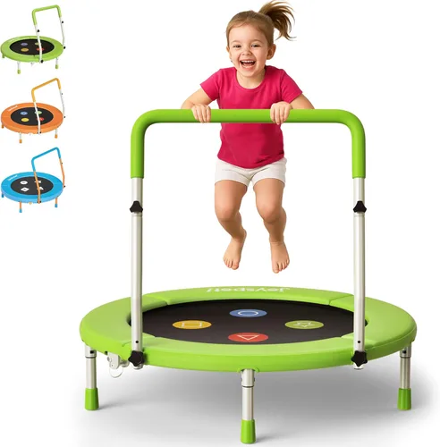 3FT Toddler Trampoline with Adjustable Handlebar, 36" Foldable & Spring-Free, Mini Kids Indoor Outdoor Trampoline for Ages 1-6, Noiseless Jumping