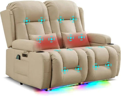 Miniatura 31 de URRED Sofá reclinable eléctrico con masaje y calor, sofá biplaza reclinable de pared con consola, sofá de casa rodante, asiento de cine en casa