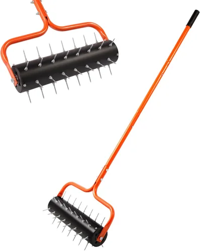 Aireador de césped rodante, aireador de empuje de 21 pulgadas para césped, herramienta aireadora de jardín con picos preasemblados, aireador manual,