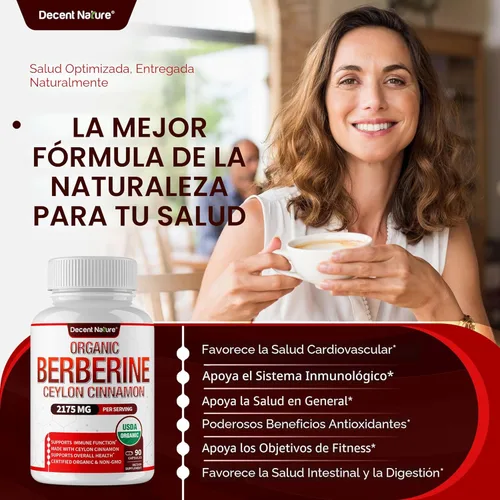 Miniatura 4 de Berberina orgánica con canela de Ceilán 2175 mg – Suplemento de berberina premium extracto de alta pureza USDA Organic, apoyo al sistema