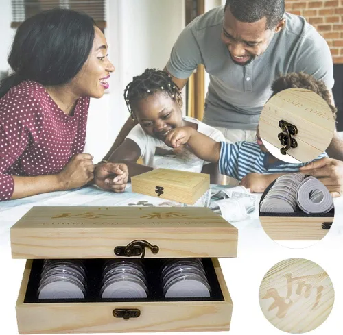 Miniatura 5 de Caja universal de colección de monedas de madera de 30 piezas, estuche de almacenamiento para monedas, contenedor de cápsulas para monedas, caja