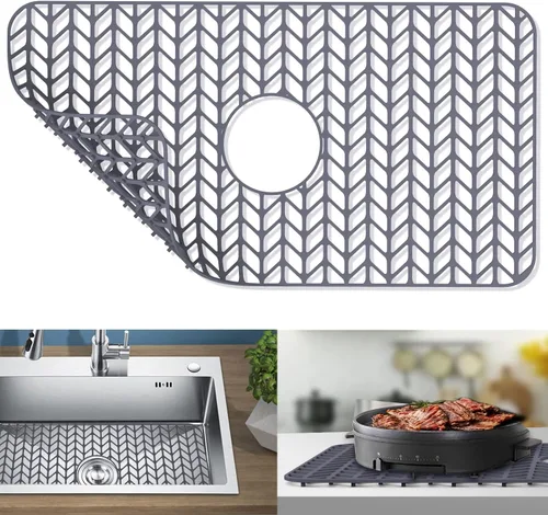 GUUKIN - Protectores de silicona para fregadero de cocina, 26 x 14 pulgadas, rejilla para parte inferior de acero inoxidable, porcelana con drenaje