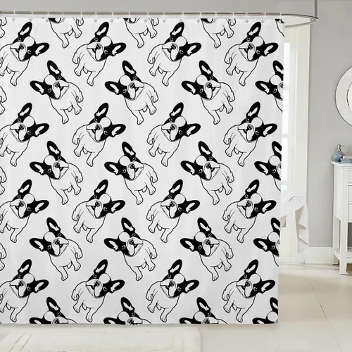 Manfei Cortinas de ducha para niños con diseño de perros de dibujos animados, bonitas cortinas de baño para niñas y niños pequeños, cortinas