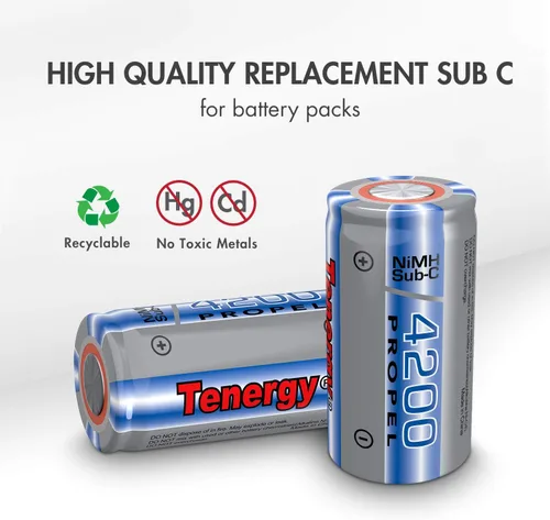 Miniatura 3 de Tenergy NiMH SubC 1.2V 4200mAh, baterías recargables de parte superior plana, paquete de 10