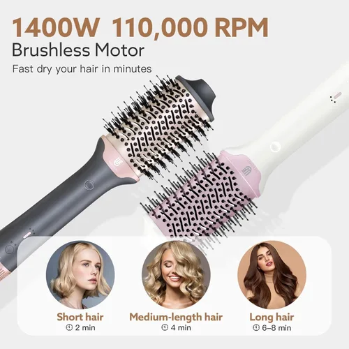 Miniatura 3 de Cepillo secador de pelo 2 en 1 y alisador de cabello, cepillo térmico iónico y de cerámica con calor ajustable y disparo frío, motor de alta