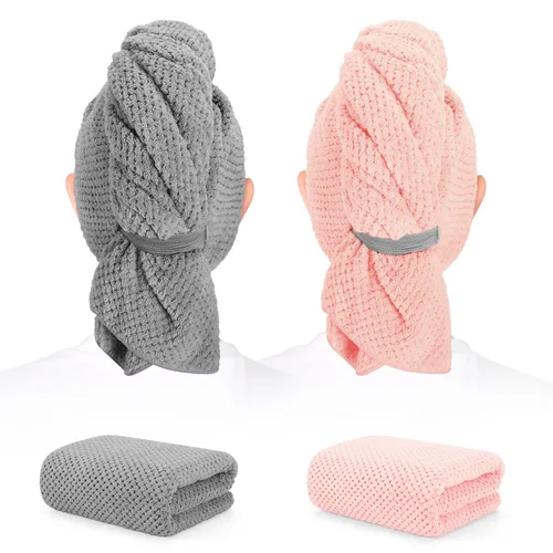 Miniatura 8 de Paquete de 2 toallas de microfibra para el cabello - 41 x 24 pulgadas, súper suaves, absorbentes, de secado rápido sin encrespamiento, envoltorio