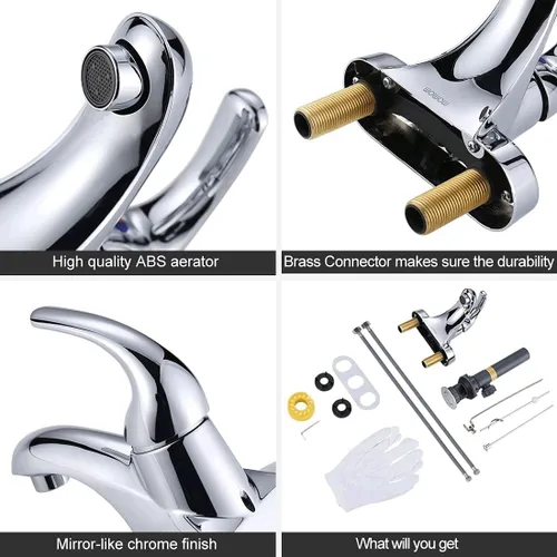 Miniatura 6 de WOWOW Grifo de Baño con 1 Manija de Arco Bajo de una Sola Manija de 4 Pulgadas Centerset Grifo de Lavabo de Baño con Conjunto de Drenaje con Varilla