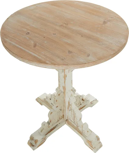 Miniatura 8 de Deco 79 Mesa auxiliar de madera con desplazamiento lateral, mesa auxiliar tallada envejecida con parte superior de madera marrón, mesa auxiliar