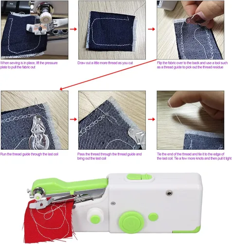Miniatura 3 de Diydeg Máquina de coser de mano, mini máquina de coser eléctrica portátil, ergonómica, alimentada por batería, herramienta de reparación portátil