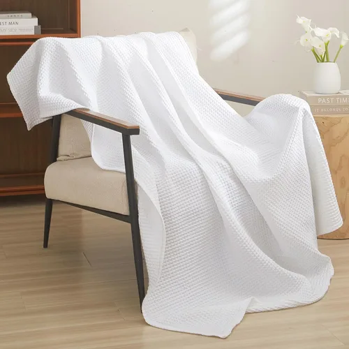 Miniatura 51 de PHF - Manta de punto gofre 100% de algodón tamaño king para cama, cobija ligera transpirable a prueba de engancho, ideal para acolchado en climas