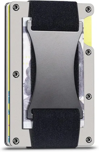 ONLOOKER Cartera delgada para hombre, cartera minimalista con bloqueo RFID, bolsillo frontal, tarjetero de aluminio con correa para efectivo,