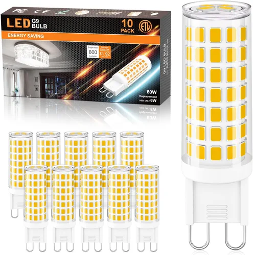 Miniatura 10 de comzler Bombilla LED G9 con base de clavija bi pin G9 de 6 W, luz blanca diurna 6000 K, bombillas G9 para candelabro, base de cerámica, equivalente