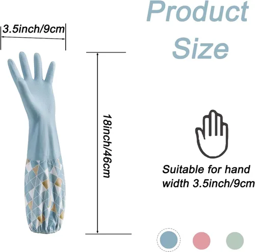 Miniatura 2 de 3 guantes de limpieza para lavavajillas con forro flocado de algodón, reutilizables, sin látex, impermeables, guantes de cocina para lavandería