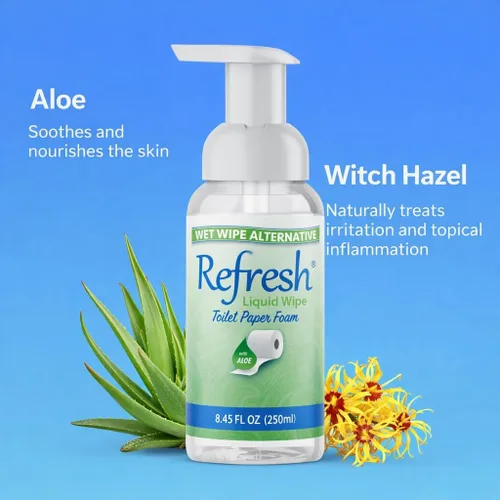 Miniatura 2 de Refresh Liquid Wipe: Espuma de papel higiénico, alternativa ecológica a toallitas húmedas, limpia y calma con hamamelis y aloe, seguro