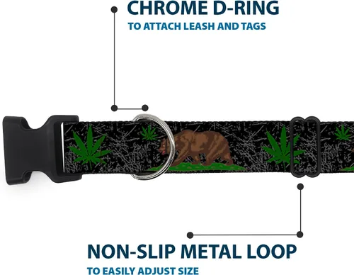 Miniatura 5 de Collar de clip de plástico – Cali Bear Pot Leaf Black Gray Green – Pequeño 9-15