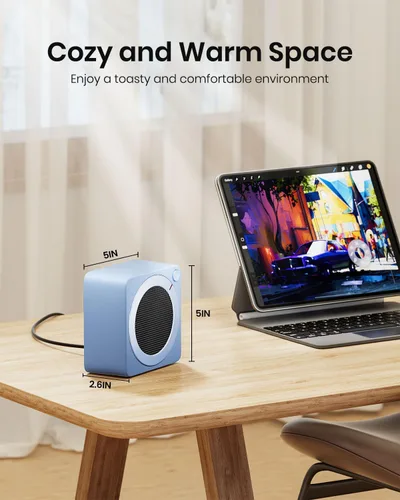 Miniatura 2 de Gaiatop Mini calentador de espacio, ligero PTC de cerámica de calentamiento rápido, 500 W, eficiencia energética para uso en interiores, Azul