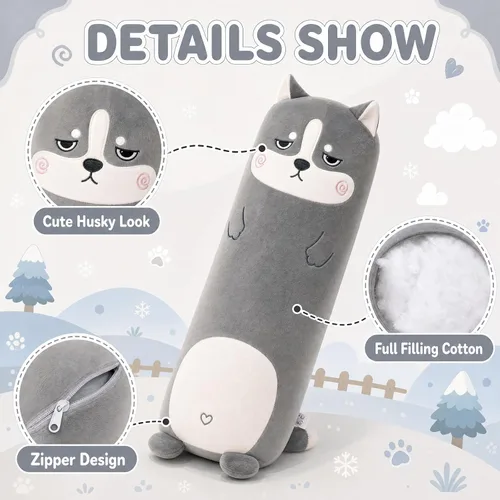Miniatura 2 de Lindas almohadas corporales largas de felpa de 33 pulgadas, almohadas de peluche con forma de animal para el cuerpo, almohadas de algodón suave