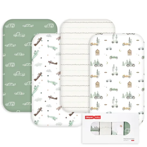 Miniatura 26 de Gllquen Baby Paquete de 4 sábanas de moisés, transpirable y acogedora, sábana bajera elástica para cuna de viaje, patrón floral de moda, sábanas