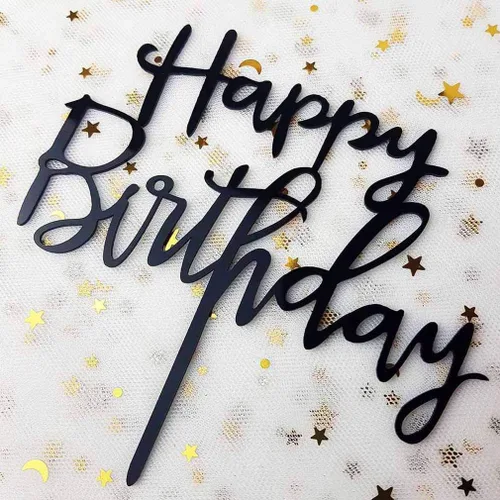 Miniatura 2 de Decoración de pastel de feliz cumpleaños para decoraciones de fiesta de cumpleaños, acrílico negro