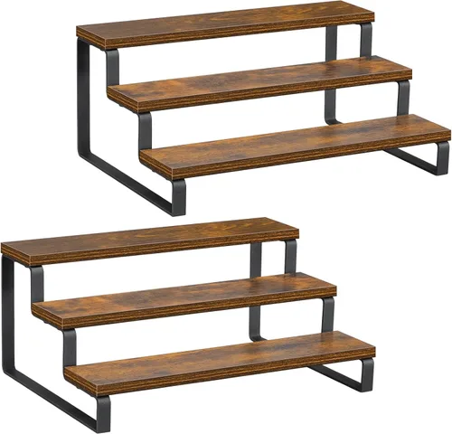 Giikin Estante de especias de 3 niveles, soporte de almacenamiento de especias de madera para encimera de 13.8 pulgadas, organizador de despensa de
