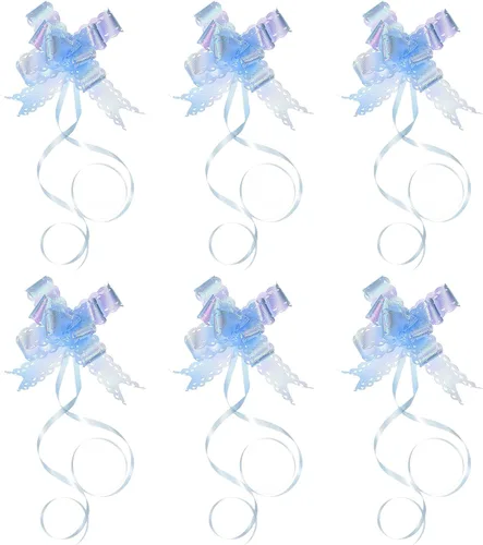 PATIKIL Lazos iridiscentes de 2.2 pulgadas, paquete de 40 lazos de cuerda para envolver regalos, corbatín decorativo para bodas, fiestas, Azul claro