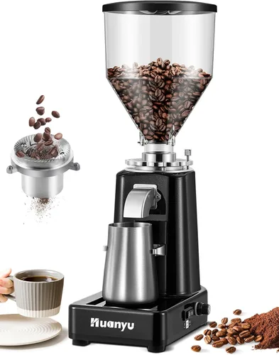 Huanyu Molinillo de café de rebabas, rebabas planas de acero inoxidable, 19 ajustes de molienda precisos, capacidad de 35 onzas y dosis dual para