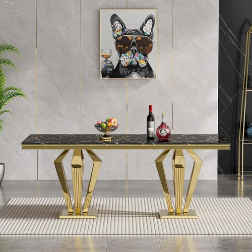 Miniatura 28 de Mesa de comedor de cristal de 51 pulgadas, mesa de comedor para 4-6, mesa de cocina dorada con patas de metal superior de vidrio templado