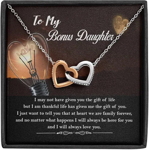 Collar personalizado con texto en inglés To My Bonus Daughter, regalo para hija de hijastra, regalo para hijastra de parte de su padrastro, collar