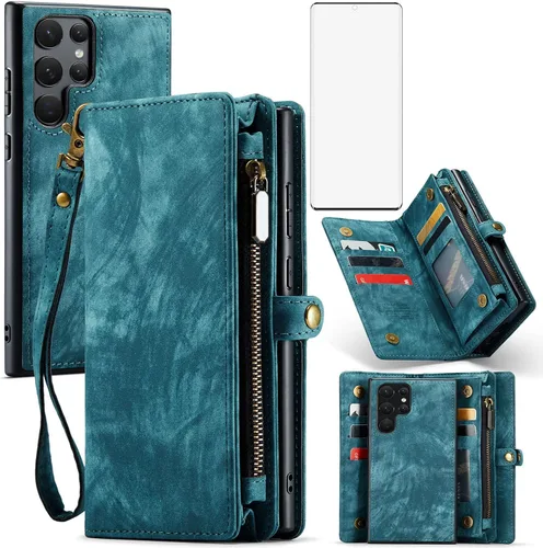 Miniatura 9 de Asuwish Funda de teléfono para Samsung Galaxy S22 Ultra 5G con cremallera, protector de pantalla de vidrio templado y tarjetero abatible, accesorios