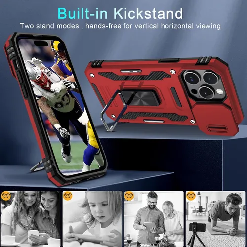 Miniatura 111 de DEERLAMN Funda para iPhone Xs Max con funda deslizante para cámara + protector de pantalla, soporte giratorio de anillo de grado militar a prueba