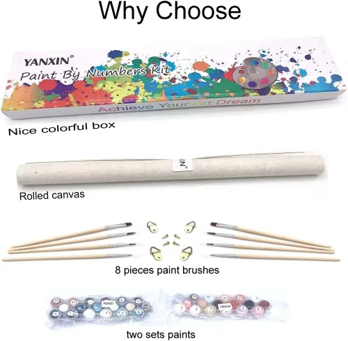 Miniatura 6 de YANXIN Kit de pintura por números para adultos principiantes, paquete de 2 pinturas por números para adultos, lienzo enrollado para decoración
