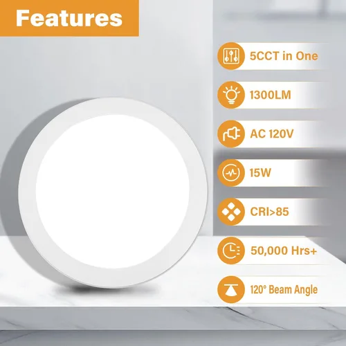 Miniatura 8 de Luces de Techo LED Certificadas ETL de 7 pulgadas Regulables Ultra-Delgadas Redondas Montaje al Ras 2700K/3000K/3500K/4000K/5000K Luminarias