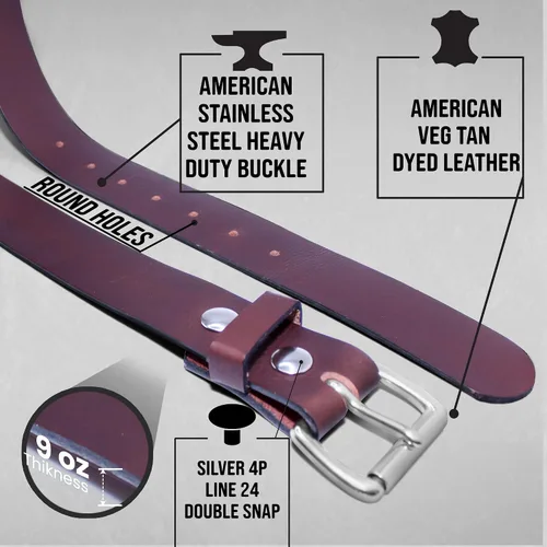 Miniatura 2 de Cinturón de cuero genuino de grano completo para hombre, hecho a mano por Amish-Heavy Duty Mens Belt 1.5 Wide 914 Oz-Made in USA