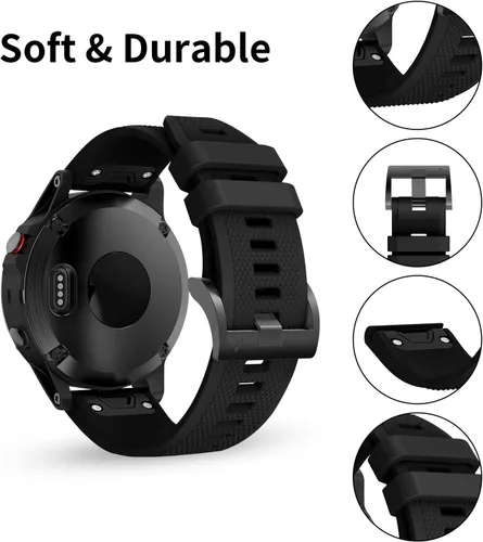 Miniatura 4 de Correa de reloj compatible con Fenix, correa de reloj Garmin de 0.866 in, silicona suave, repuesto para Fenix 5/5 Plus/6/6 Pro/7/Forerunner Negro