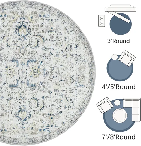 Miniatura 82 de jinchan Lima - Alfombra simétrica floral geométrica lavable, alfombra de entrada de medio círculo de 2 x 3, alfombra de media luna, suave y Azul