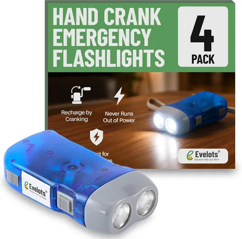 Evelots - Linternas de emergencia con manivela - 4 unidades - para camping, hogar, automóvil - Luces LED brillantes dobles - Ideal para senderismo,