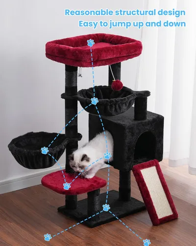 Miniatura 8 de Hey-brother - Árbol gótico para gatos, torre para gatos de interior, casa para gatos con cama acolchada grande, acogedor condominio, hamacas, postes