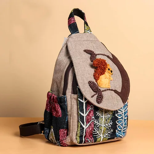 Miniatura 96 de HUANGGUOSHU Mochila de algodón tejida de algodón bohemio con bordado de lona estilo bohemio con múltiples bolsillos retro linda mochila cartera