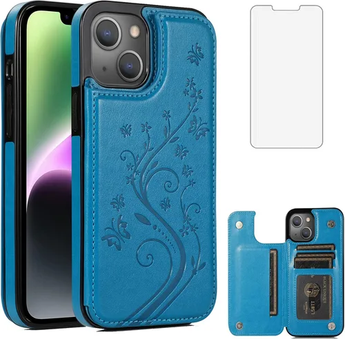 Miniatura 11 de Funda compatible con iPhone 15 Plus de 6.7 pulgadas con protector de pantalla de vidrio templado y tarjetero con soporte para tarjetero, funda