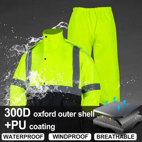 Miniatura 6 de VENDACE Trajes de lluvia de alta visibilidad clase 3, equipo de lluvia para hombre, chaqueta de trabajo de lluvia de seguridad reflectante de alta