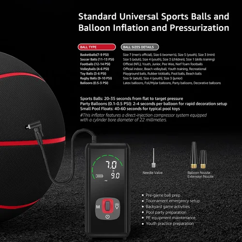 Miniatura 4 de Inflador de neumáticos inalámbrico, compresor de aire portátil, 150 PSI, 6000 mAh alimentado por batería, bomba digital inalámbrica con luz LED
